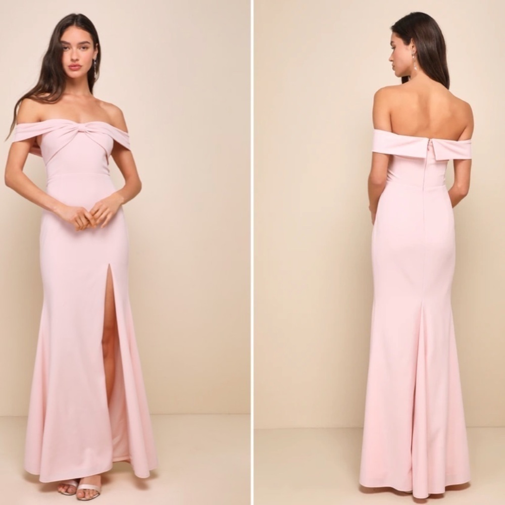 LULU's Chic Sexy Prom Wedding Off the Shoulder Light Pink Trumpet Maxi Dress